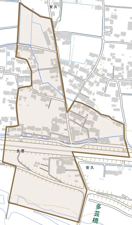 安久とその周辺の地図。町の範囲を重ねている