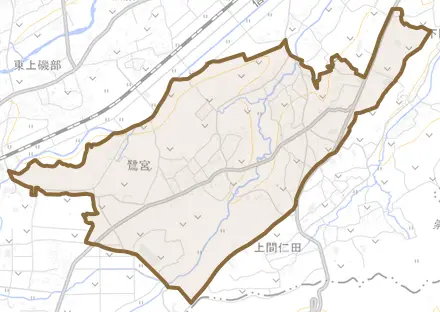 鷺宮とその周辺の地図。町の範囲を重ねている