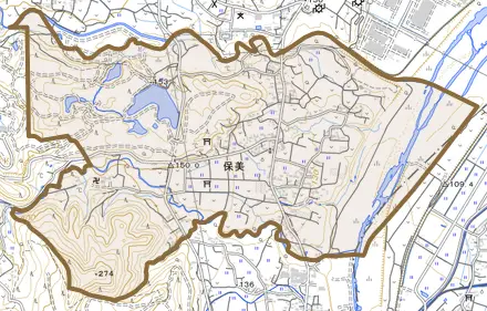 保美とその周辺の地図。町の範囲を重ねている