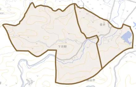 金井とその周辺の地図。町の範囲を重ねている