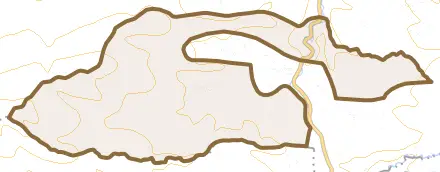 大字萩生とその周辺の地図。町の範囲を重ねている
