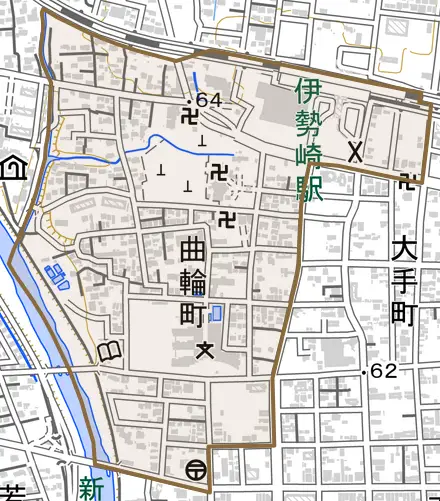 曲輪町とその周辺の地図。町の範囲を重ねている
