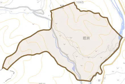 大字摺渕とその周辺の地図。町の範囲を重ねている