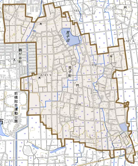 荒子町とその周辺の地図。町の範囲を重ねている