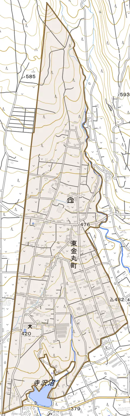 東金丸町とその周辺の地図。町の範囲を重ねている