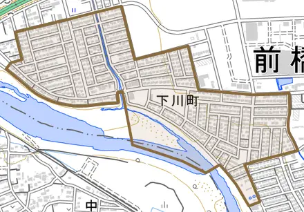 下川町とその周辺の地図。町の範囲を重ねている