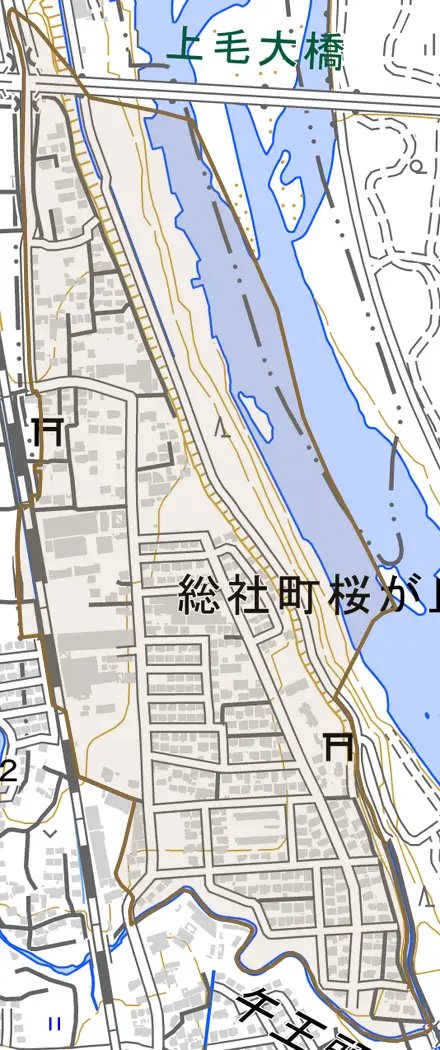 総社町桜が丘とその周辺の地図。町の範囲を重ねている