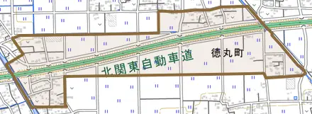 徳丸町とその周辺の地図。町の範囲を重ねている
