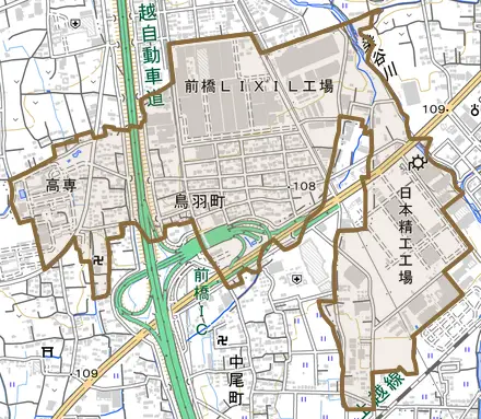 鳥羽町とその周辺の地図。町の範囲を重ねている