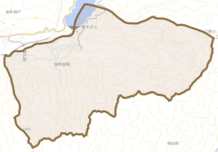 東町座間とその周辺の地図。町の範囲を重ねている