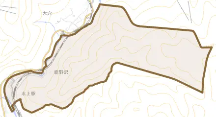 鹿野沢とその周辺の地図。町の範囲を重ねている