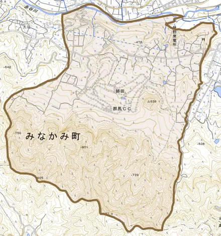 師田とその周辺の地図。町の範囲を重ねている