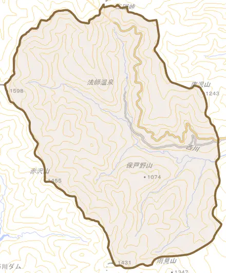永井とその周辺の地図。町の範囲を重ねている