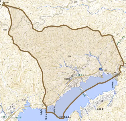 川原畑とその周辺の地図。町の範囲を重ねている