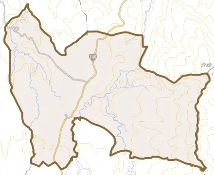 応桑とその周辺の地図。町の範囲を重ねている