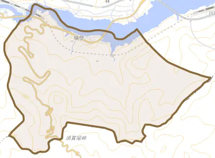 横壁とその周辺の地図。町の範囲を重ねている
