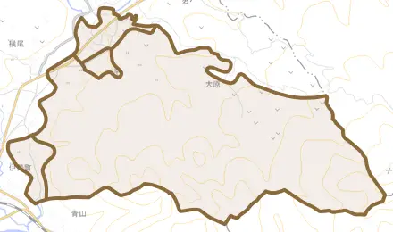 大字平とその周辺の地図。町の範囲を重ねている