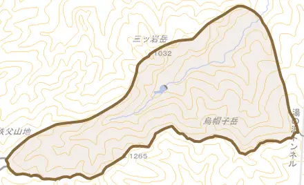 大字大仁田とその周辺の地図。町の範囲を重ねている