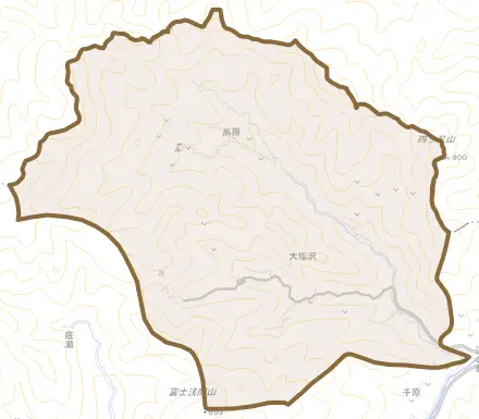 大字大塩沢とその周辺の地図。町の範囲を重ねている