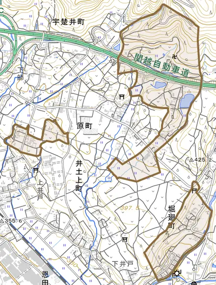 堀廻町とその周辺の地図。町の範囲を重ねている
