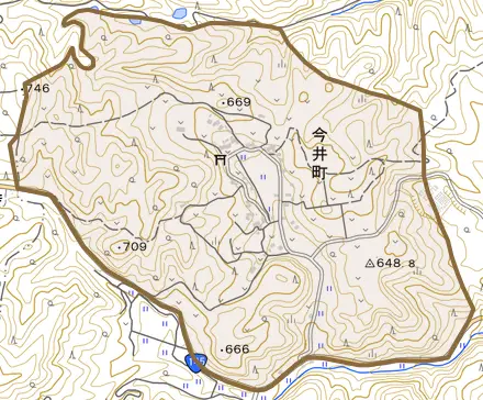 今井町とその周辺の地図。町の範囲を重ねている