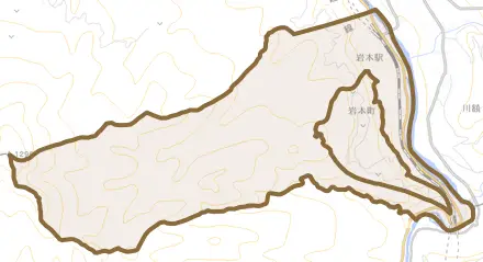 岩本町とその周辺の地図。町の範囲を重ねている