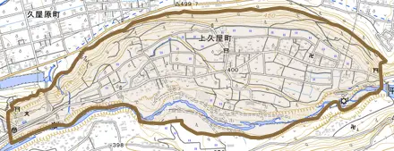 上久屋町とその周辺の地図。町の範囲を重ねている
