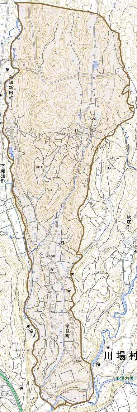 奈良町とその周辺の地図。町の範囲を重ねている