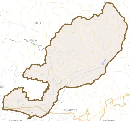 白沢町高平とその周辺の地図。町の範囲を重ねている