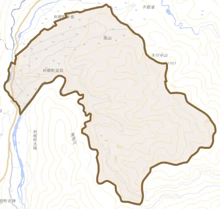 利根町追貝とその周辺の地図。町の範囲を重ねている