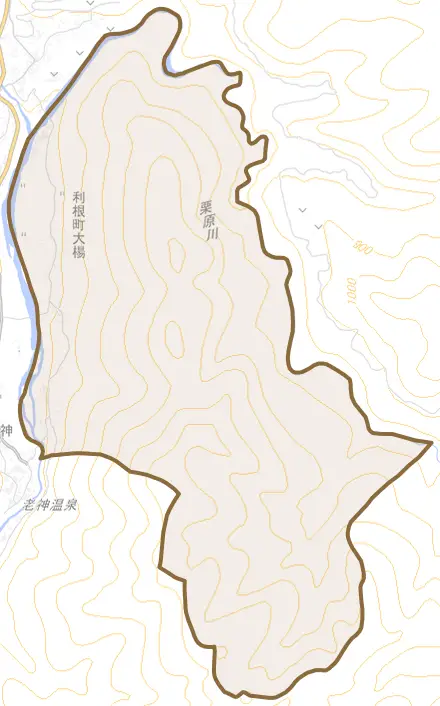 利根町大楊とその周辺の地図。町の範囲を重ねている