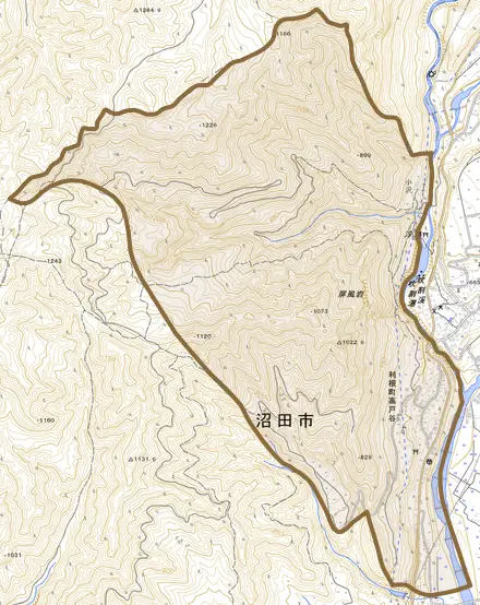 利根町高戸谷とその周辺の地図。町の範囲を重ねている