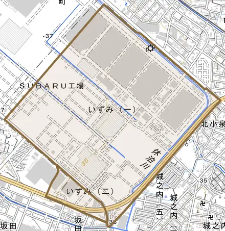 いずみとその周辺の地図。町の範囲を重ねている
