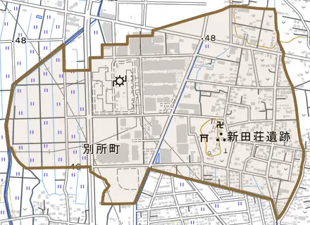 別所町とその周辺の地図。町の範囲を重ねている
