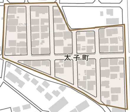 太子町とその周辺の地図。町の範囲を重ねている
