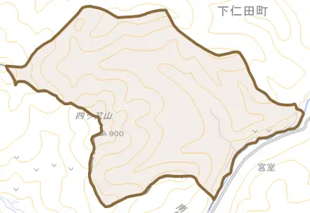 大字下郷とその周辺の地図。町の範囲を重ねている