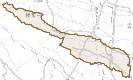 大字新井とその周辺の地図。町の範囲を重ねている