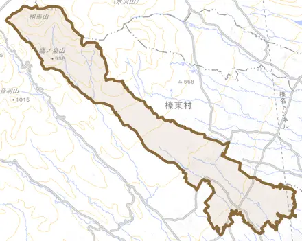 大字広馬場とその周辺の地図。町の範囲を重ねている