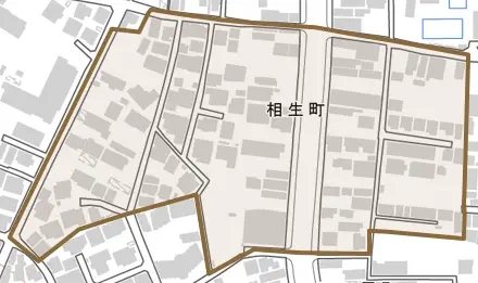 相生町とその周辺の地図。町の範囲を重ねている