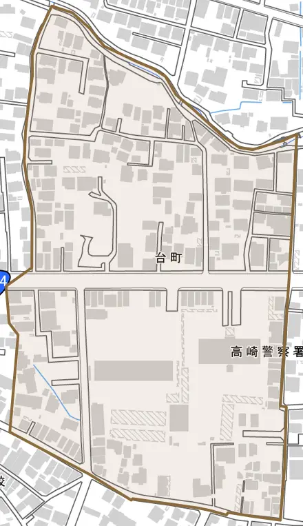 台町とその周辺の地図。町の範囲を重ねている