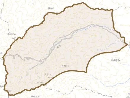 倉渕町川浦とその周辺の地図。町の範囲を重ねている