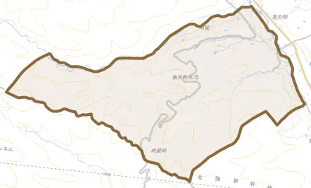 倉渕町水沼とその周辺の地図。町の範囲を重ねている