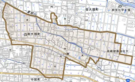 南大類町とその周辺の地図。町の範囲を重ねている