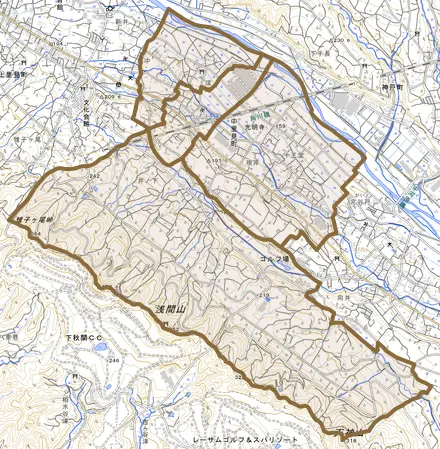 中里見町とその周辺の地図。町の範囲を重ねている