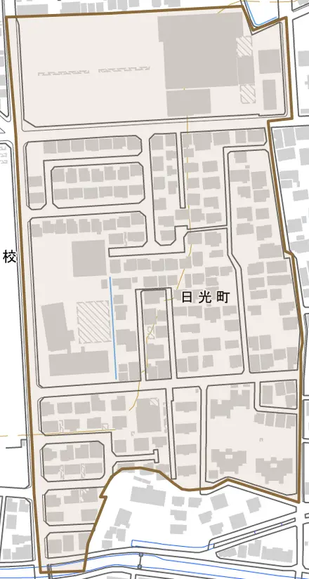 日光町とその周辺の地図。町の範囲を重ねている