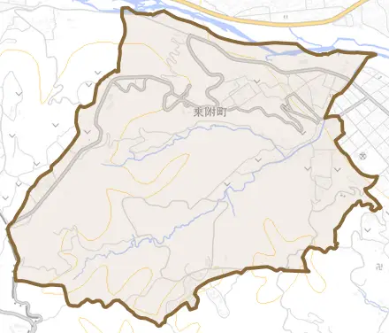 乗附町とその周辺の地図。町の範囲を重ねている