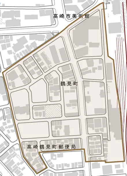 鶴見町とその周辺の地図。町の範囲を重ねている