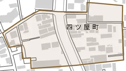 四ツ屋町とその周辺の地図。町の範囲を重ねている