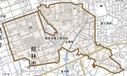 近藤町とその周辺の地図。町の範囲を重ねている