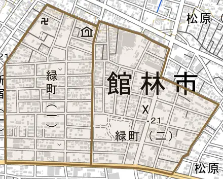 緑町とその周辺の地図。町の範囲を重ねている